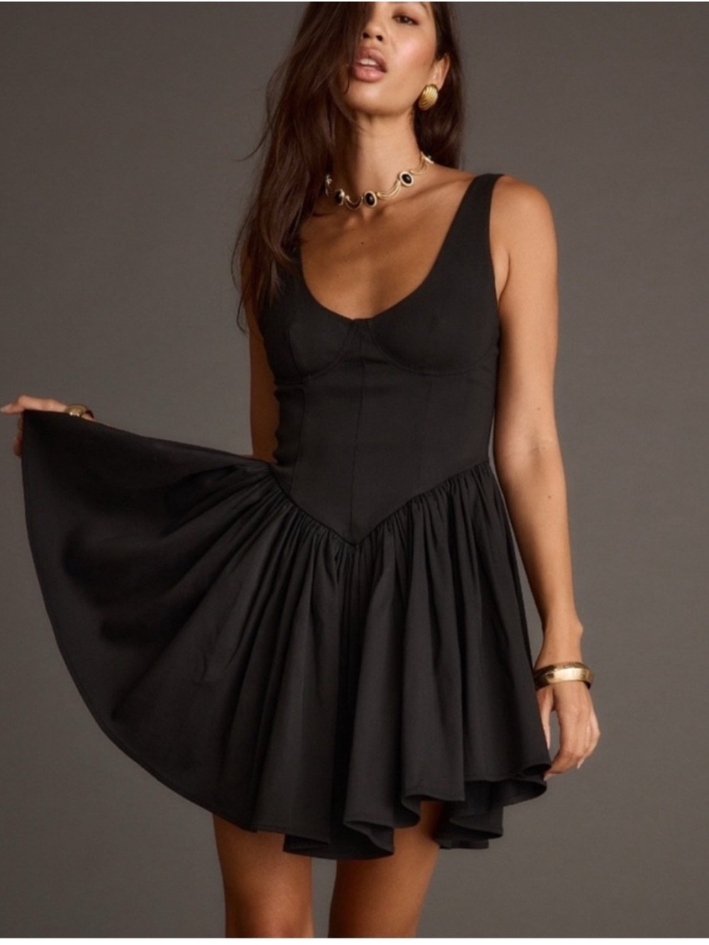 12th Tribe Kit Black Corset Drop Waist Fit & Flare Mini Dress Size Small